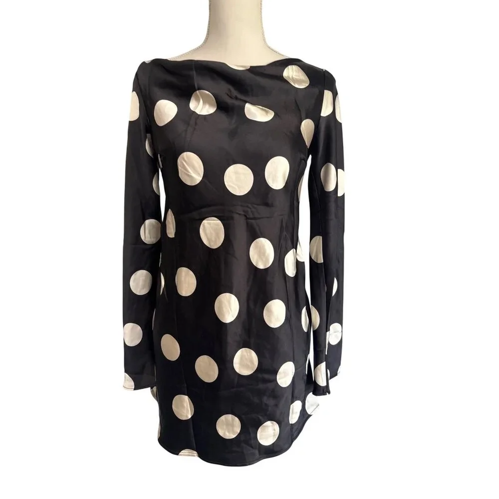 Free People Tigre Printed Mini Dress in Black Combo XSmall New Womens Satin Polk
